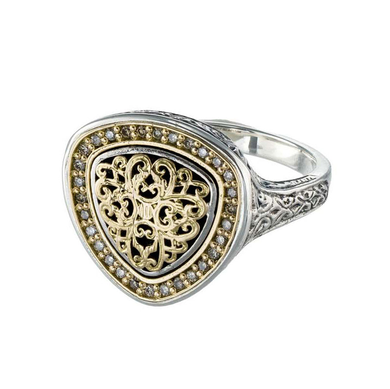 Kosmos Triangle  Ring - 18k Gold & Sterling Silver Ring - Signet Ring