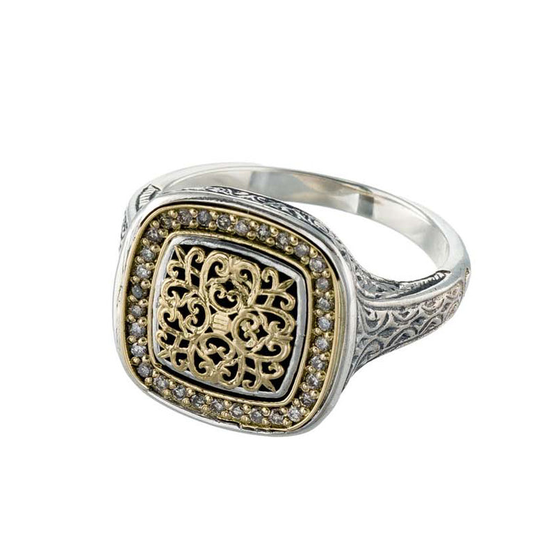 Kosmos Square Ring - 18k Gold & Sterling Silver Ring - Signet Ring