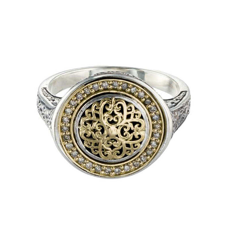 Kosmos Round Ring - 18k Gold & Sterling Silver Ring - Signet Ring