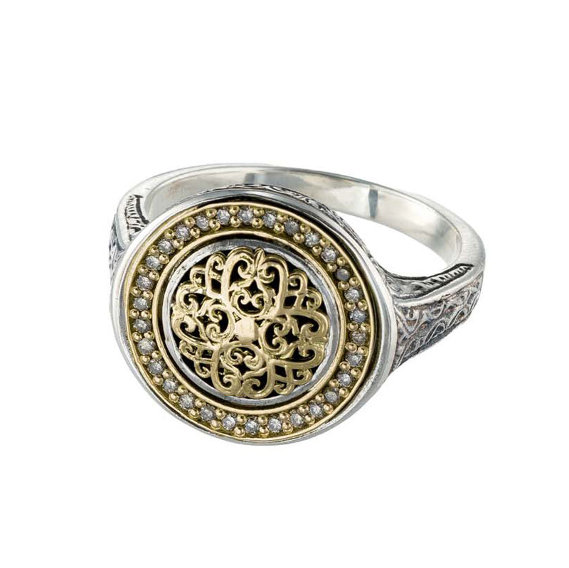 Kosmos Round Ring - 18k Gold & Sterling Silver Ring - Signet Ring
