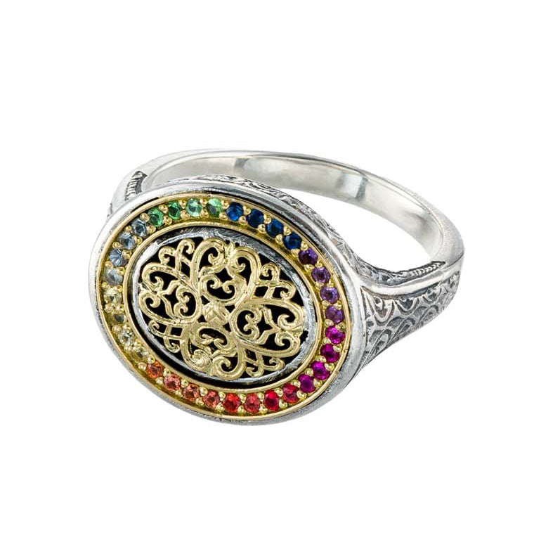 Kosmos Oval Ring - 18k Gold & Sterling Silver Ring - Signet Ring