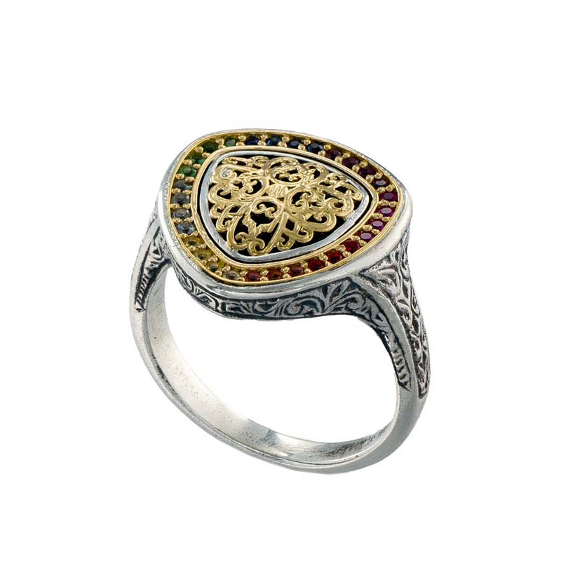 Kosmos Triangle  Ring - 18k Gold & Sterling Silver Ring - Signet Ring