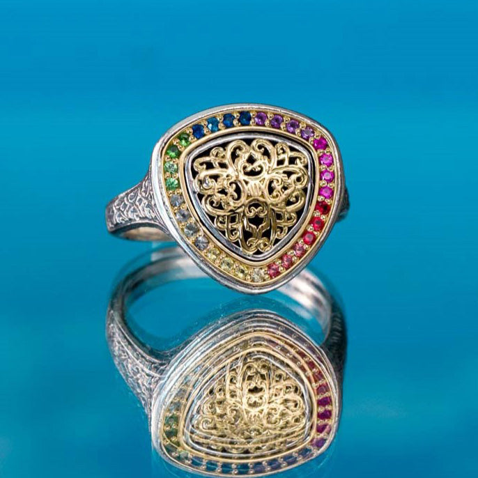 Kosmos Triangle  Ring - 18k Gold & Sterling Silver Ring - Signet Ring