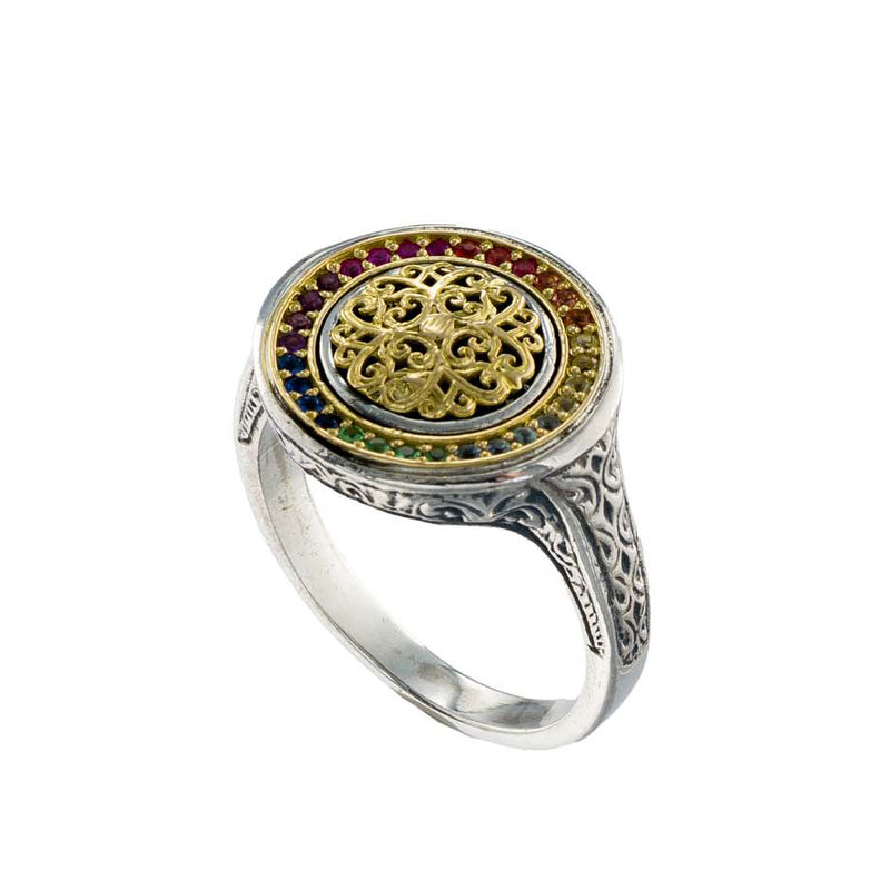 Kosmos Round Ring - 18k Gold & Sterling Silver Ring - Signet Ring