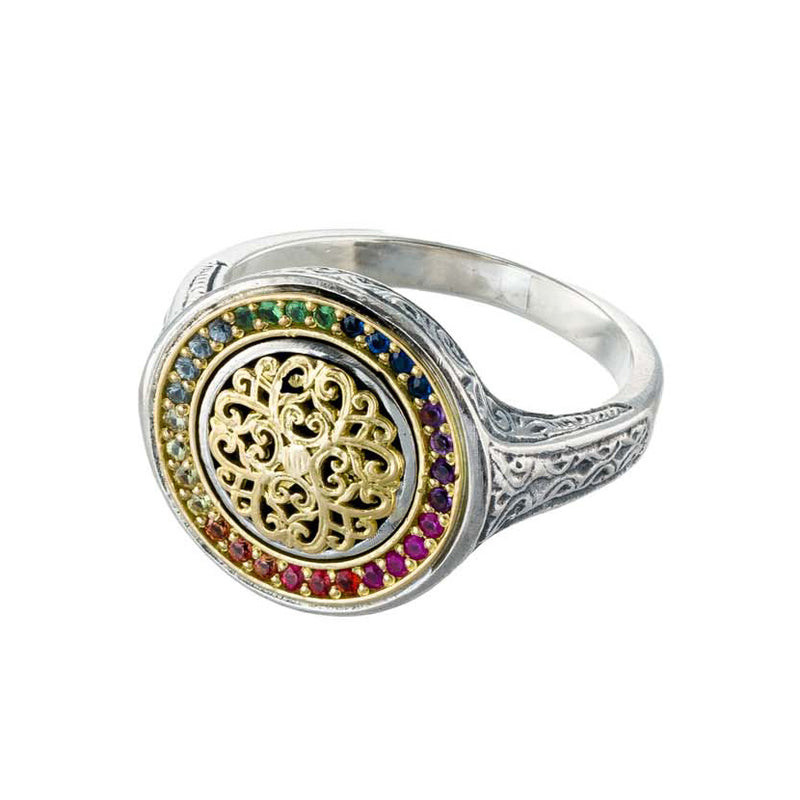 Kosmos Round Ring - 18k Gold & Sterling Silver Ring - Signet Ring