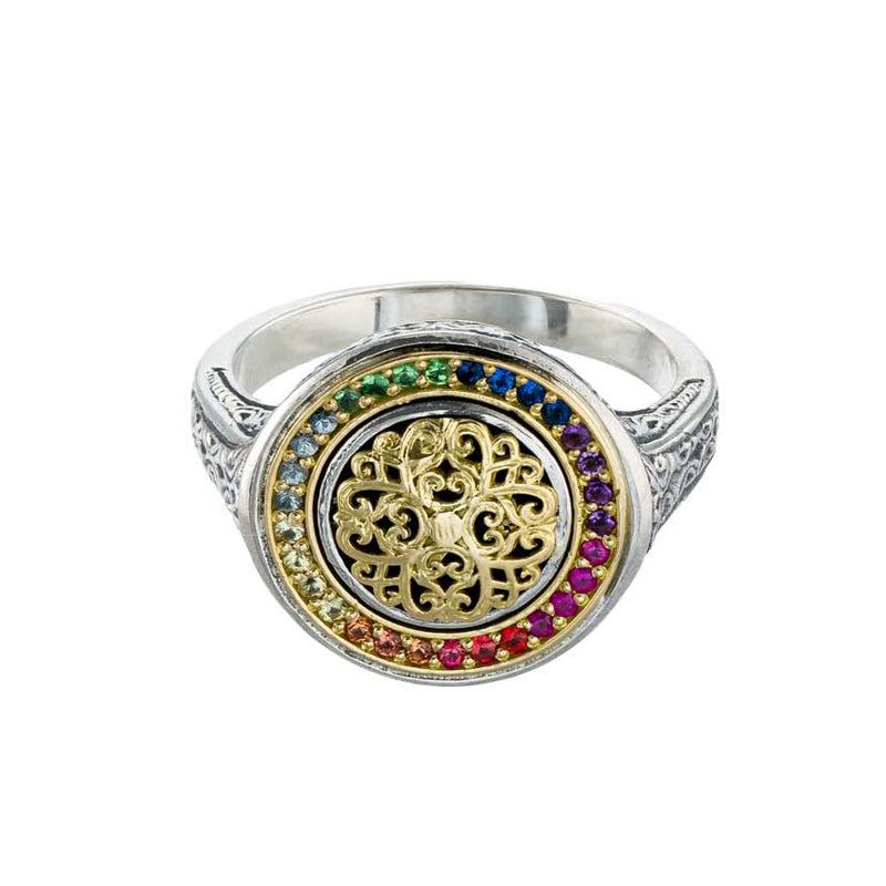 Kosmos Round Ring - 18k Gold & Sterling Silver Ring - Signet Ring