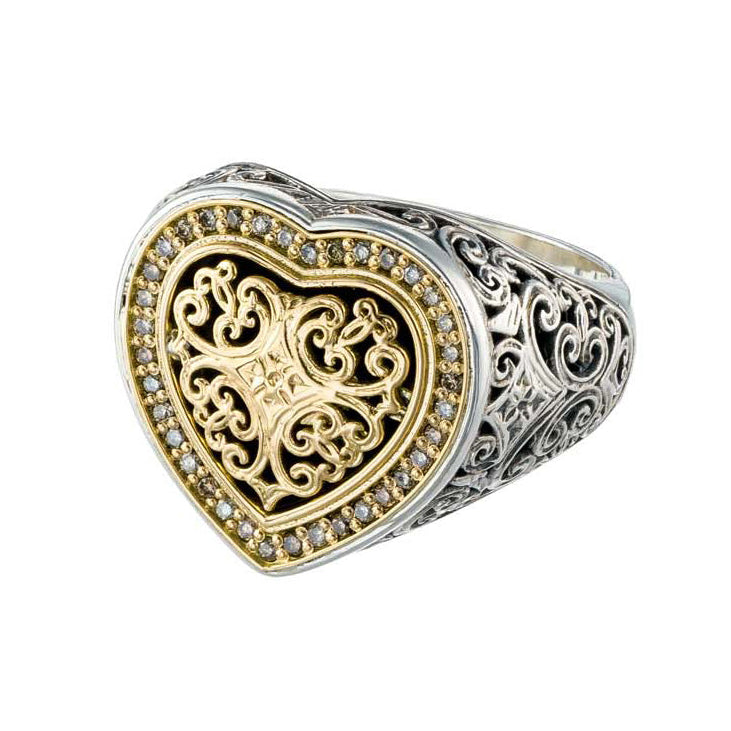 Kosmos Heart Ring - 18k Gold & Sterling Silver Ring - Signet Ring