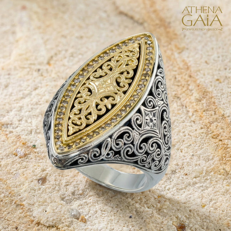 Kosmos Marquise Ring - 18k Gold & Sterling Silver - Cocktail Ring