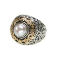 Santorini Gold and Silver Pearl Ring - 18k Gold & Sterling Silver Ring - Club Ring