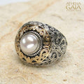 Santorini Gold and Silver Pearl Ring - 18k Gold & Sterling Silver Ring - Club Ring