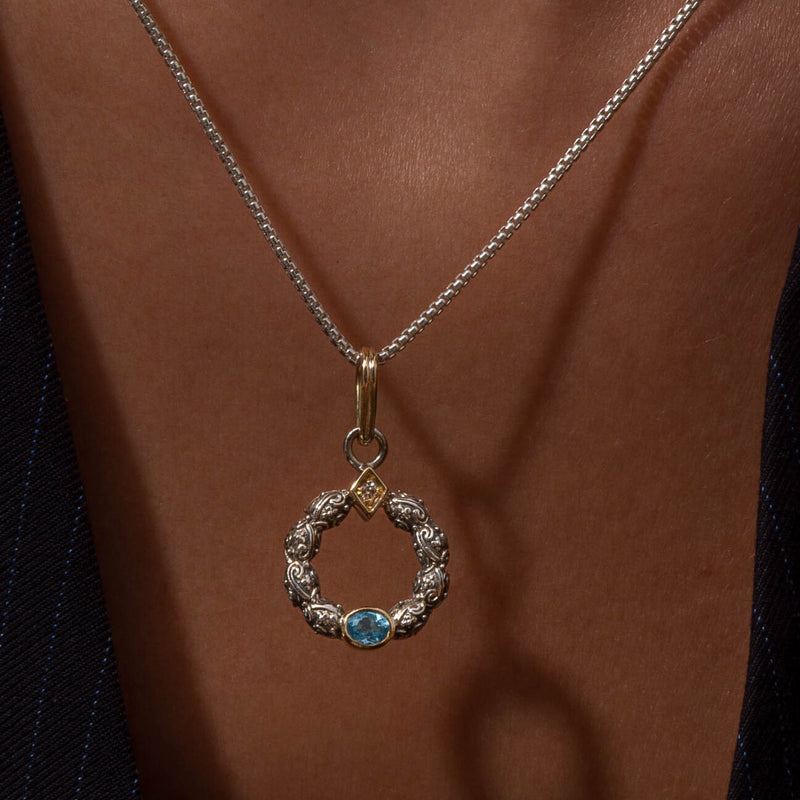 Meadow Breeze Single Round Stone Stud Cycle Pendant (Small) - 18k Gold & Sterling Silver