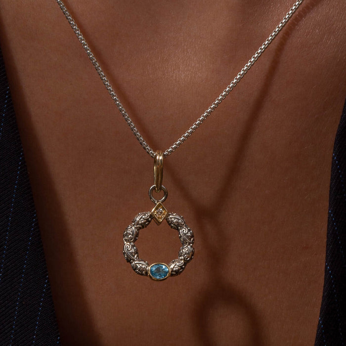 Meadow Breeze Single Round Stone Stud Cycle Pendant (Small) - 18k Gold & Sterling Silver