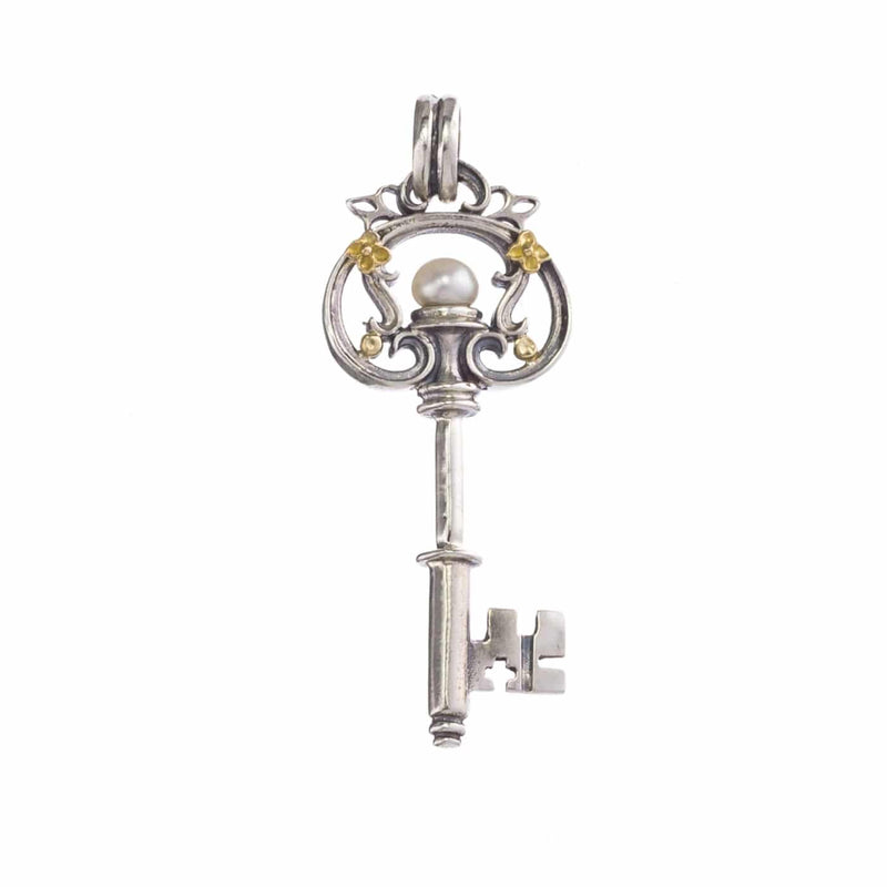 Pearl Key Pendant - 18k Gold & Sterling Silver