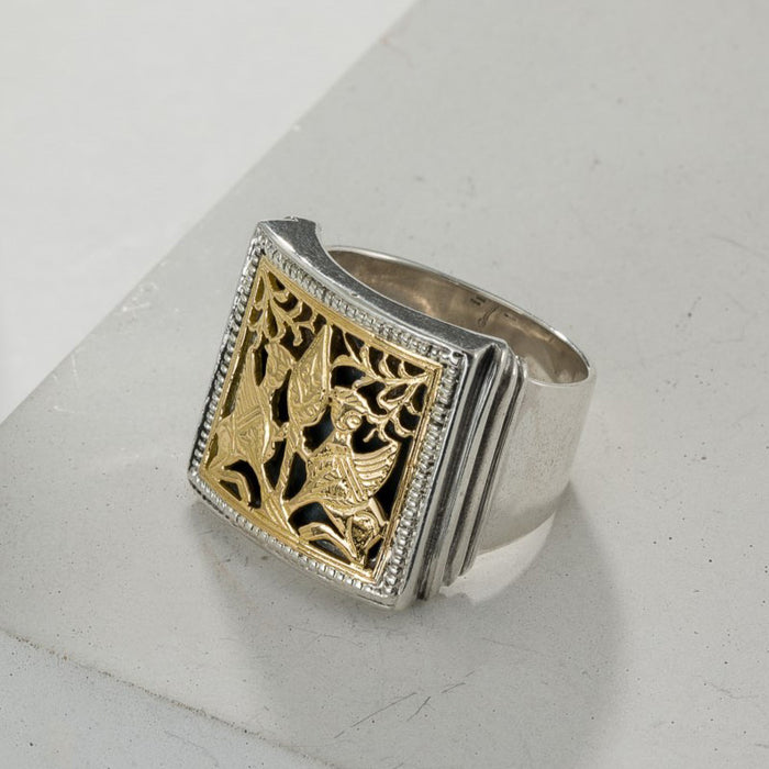 Monastiraki Church Gryphon Ring - 18k Gold & Sterling Silver Ring - Signet Ring