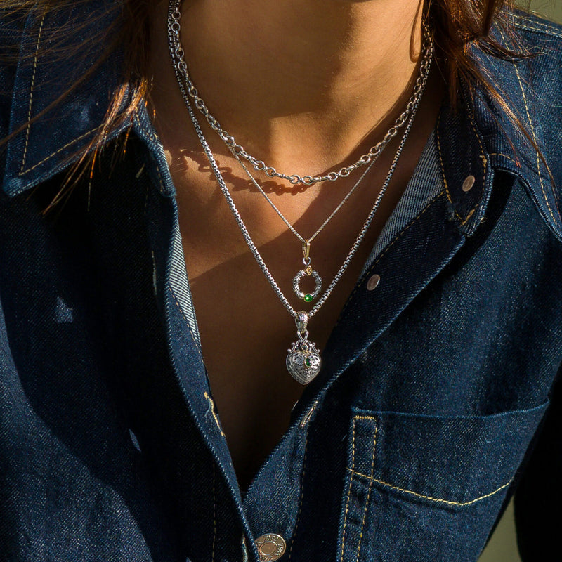 Meadow Breeze Single Round Stone Stud Cycle Pendant (Small) - 18k Gold & Sterling Silver