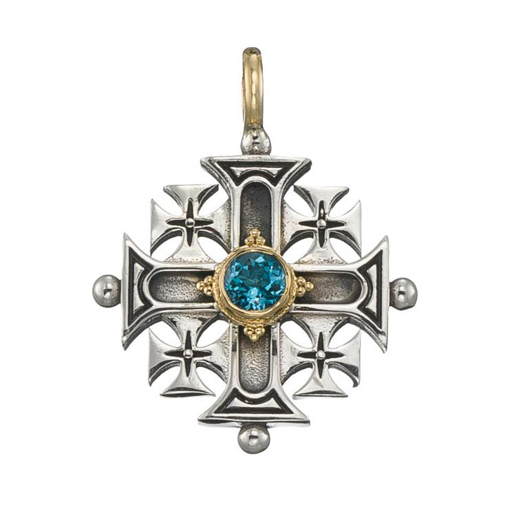 Jerusalem Cross (Large) - 18k Gold & Sterling Silver - Greek Cross Necklace