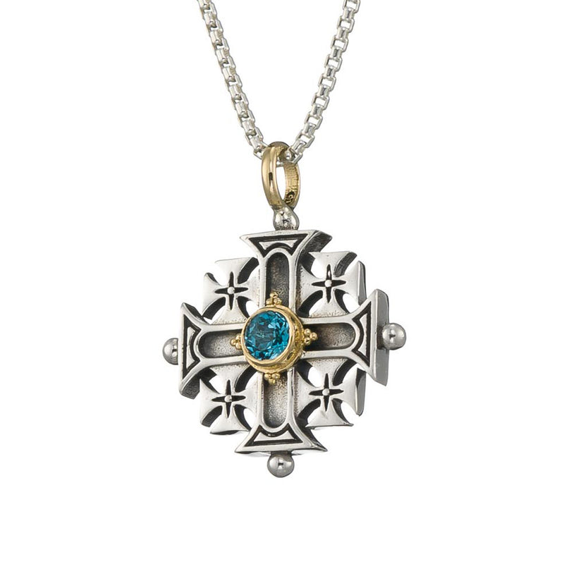 Jerusalem Cross (Large) - 18k Gold & Sterling Silver - Greek Cross Necklace
