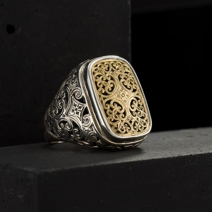 Mediterranean Rectangle Cushion Ring - 18k Gold & Sterling Silver Ring