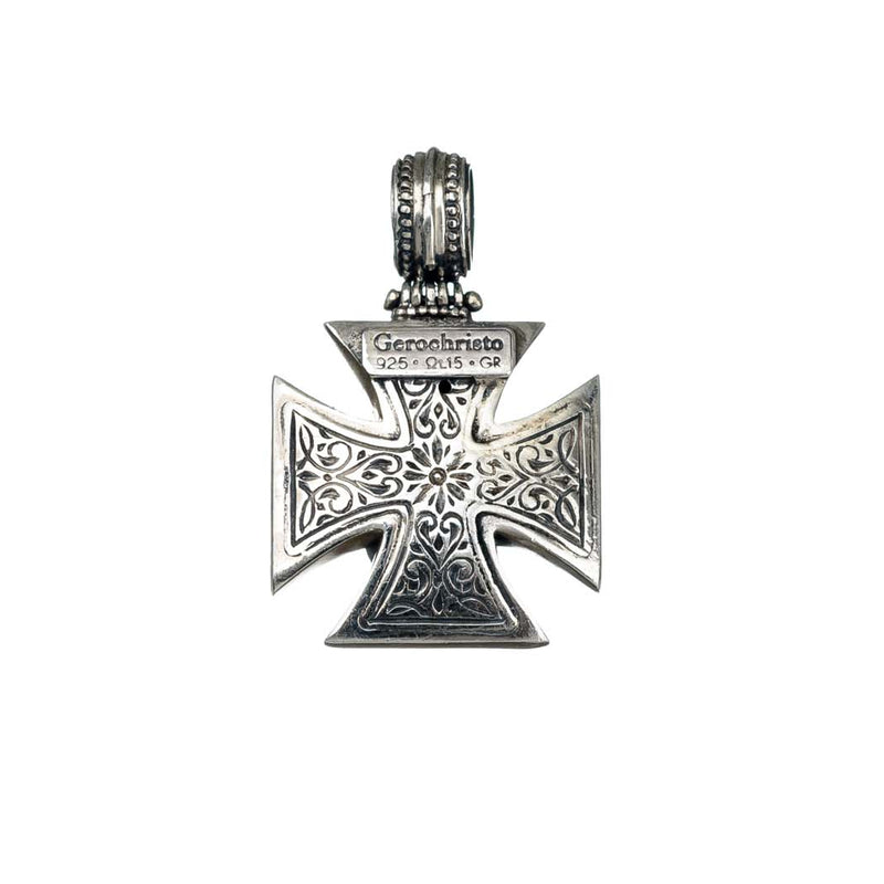 Maltese Cross with Stone - Sterling Silver - Cross Necklace
