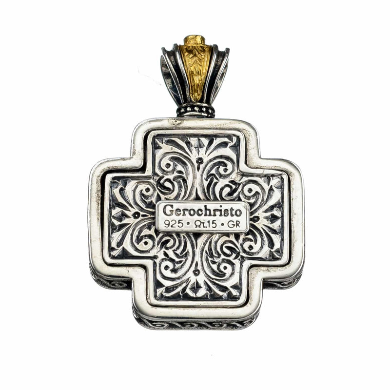 Mother of Pearl Squared Greek Cross - 18k Gold & Sterling Silver - Orthodox Cross