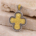 Etched Expanding Greek Cross - Gold Plated Sterling Silver - Orthodox Cross Necklace