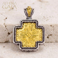 Etched Squared Greek Cross - Gold Plated Sterling Silver - Orthodox Cross Necklace