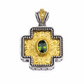 Etched Squared Greek Cross - Gold Plated Sterling Silver with Center Stone - Orthodox Cross Necklace