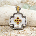 Mother of Pearl Squared Greek Cross - Gold Plated Sterling Silver - Orthodox Cross Necklace