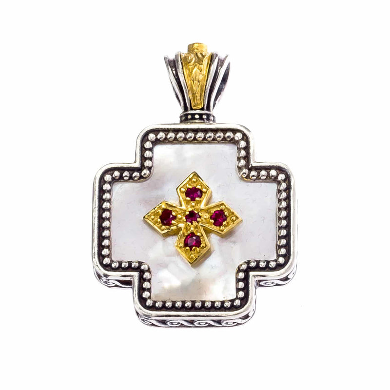 Mother of Pearl Squared Greek Cross - Gold Plated Sterling Silver - Orthodox Cross Necklace