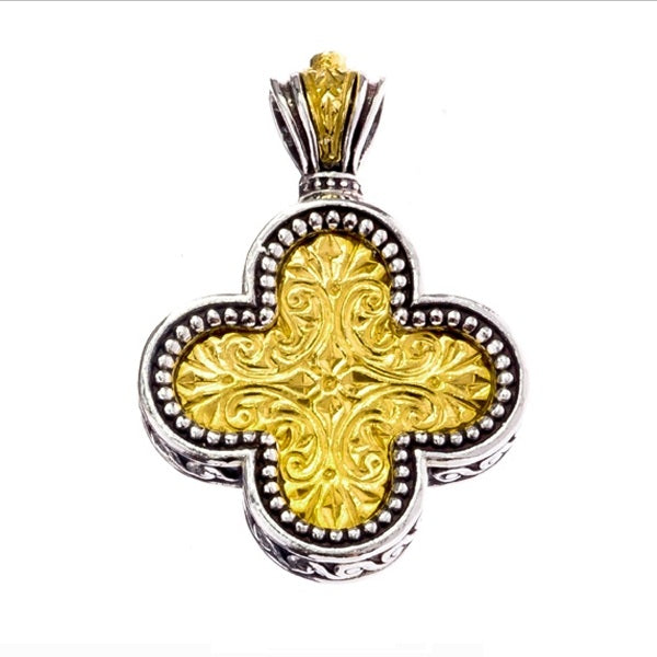 Etched Rounded Greek Cross - Gold Plated Sterling Silver - Orthodox Cross Necklace