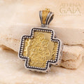 Saint George Squared Greek Cross - Gold Plated & Sterling Silver - Orthodox Cross Necklace
