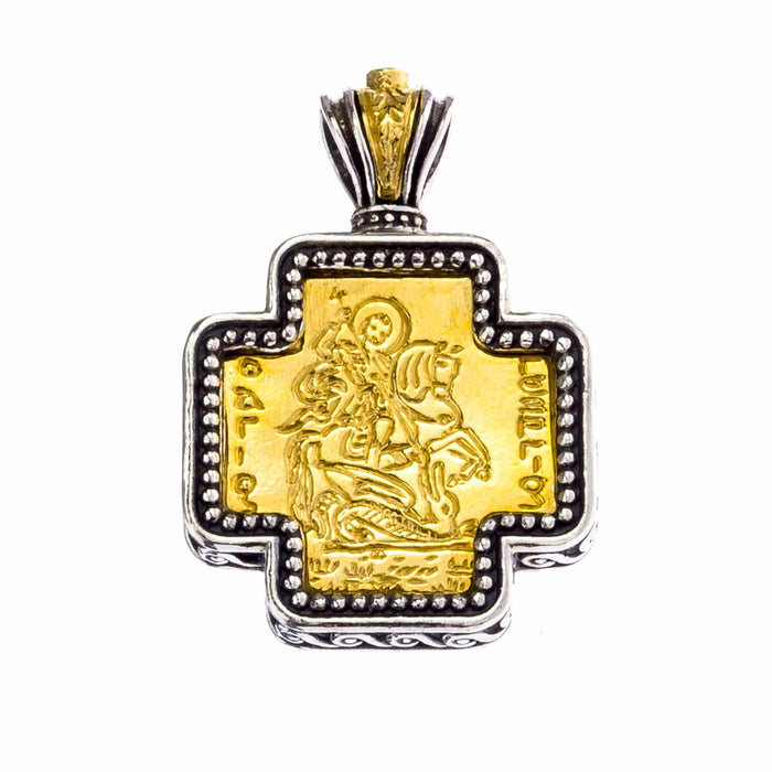 St George Squared Greek Cross - Gold Plated & Sterling Silver - Orthodox Cross Necklace
