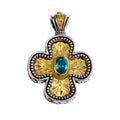Etched Expanding Greek Cross - Gold Plated Sterling Silver with Center Stone - Orthodox Cross Necklace