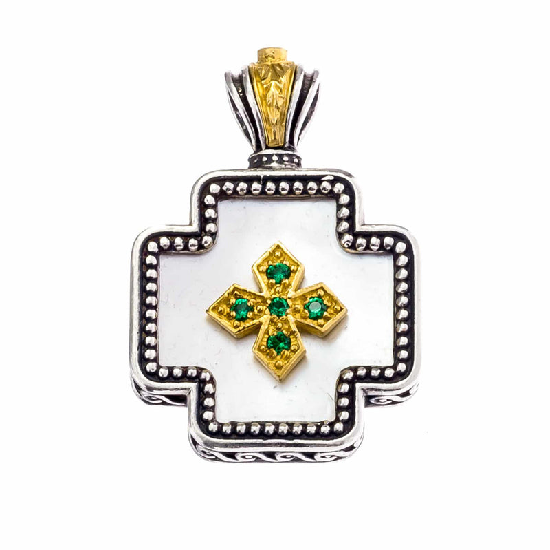 Mother of Pearl Squared Greek Cross - Gold Plated Sterling Silver - Orthodox Cross Necklace
