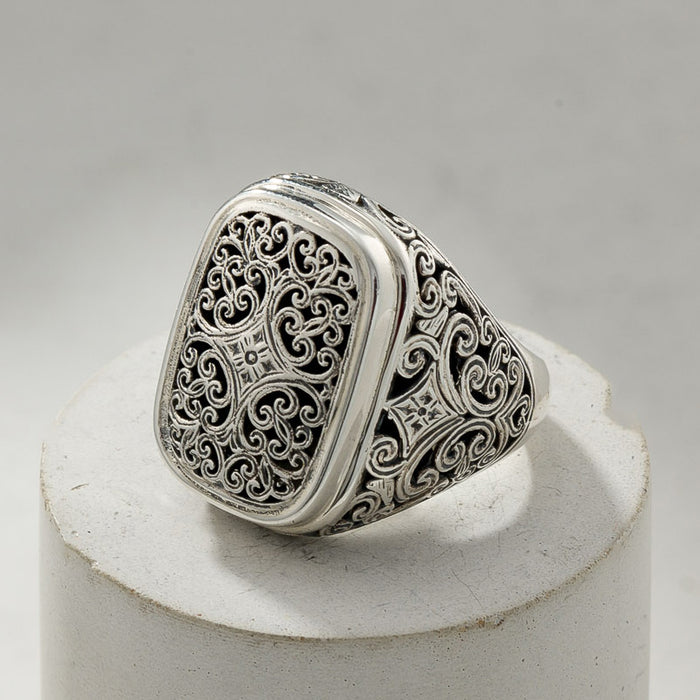 Mediterranean Silver Rectangle Cushion Ring - Sterling Silver Ring