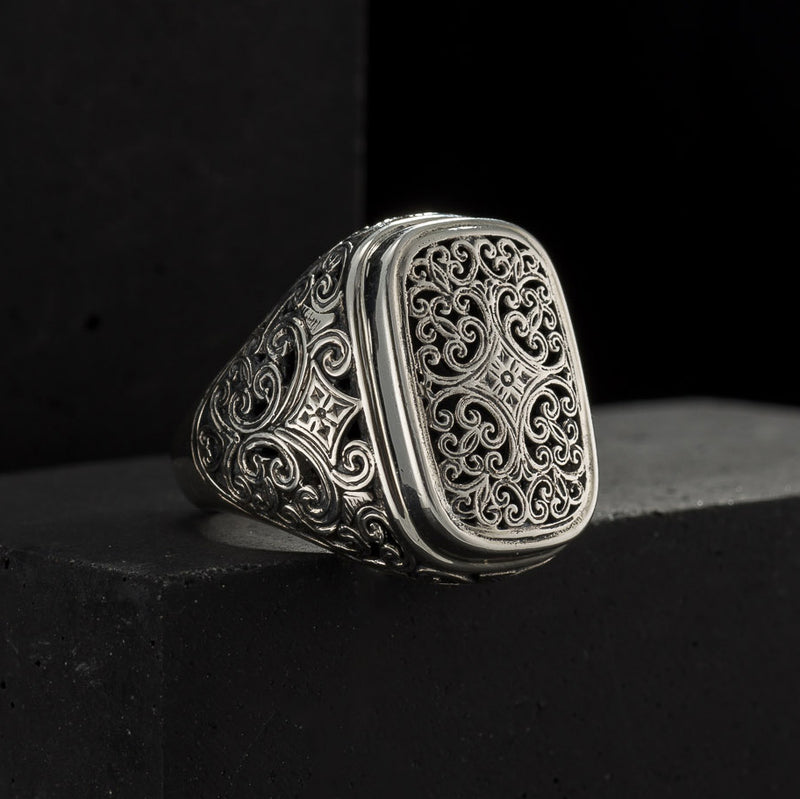 Mediterranean Silver Rectangle Cushion Ring - Sterling Silver Ring