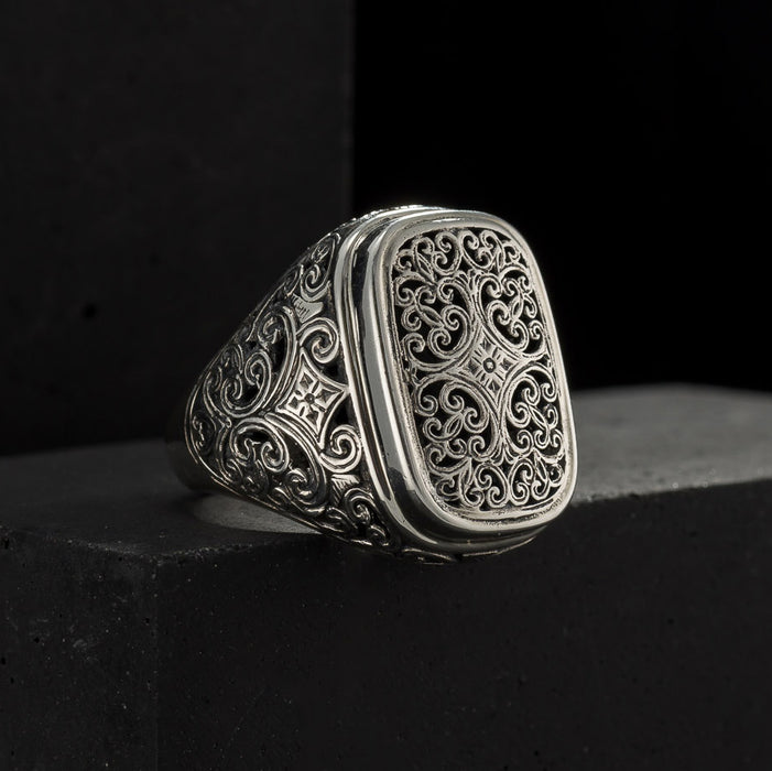 Mediterranean Silver Rectangle Cushion Ring - Sterling Silver Ring