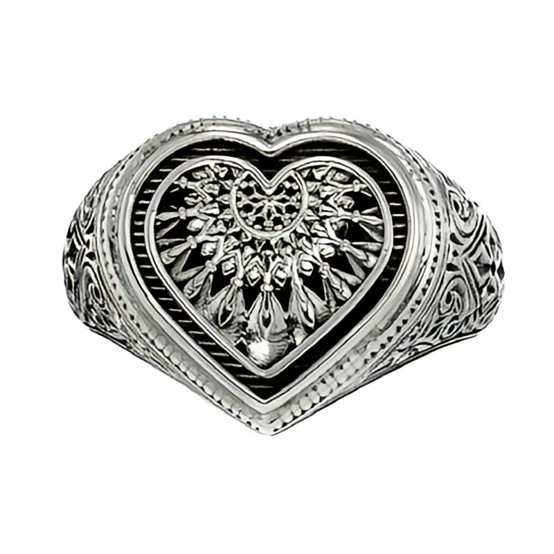 Heart Dream Catcher Ring - Sterling Silver - Signet Ring