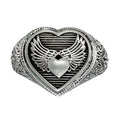 Winged Heart Ring - Sterling Silver - Signet Ring