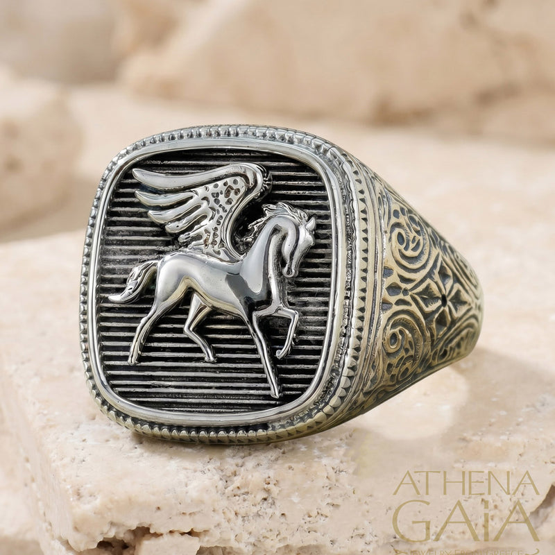 Pegasus Talisman Ring - Sterling Silver - Signet Ring