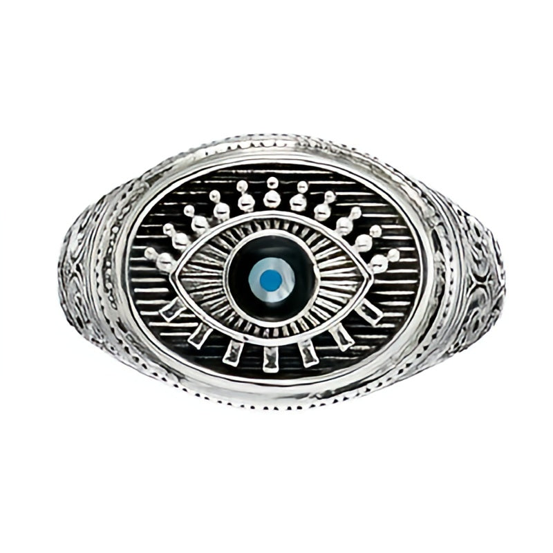 Evil Eye Oval Ring - Sterling Silver - Signet Ring
