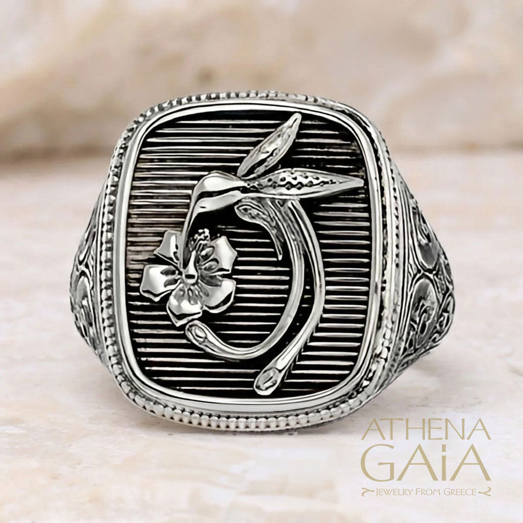 Hummingbird Talisman Ring- Sterling Silver Ring - Signet Ring