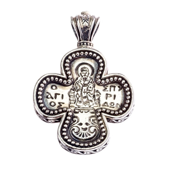 Saint Spyridon Expanding Greek Cross - Sterling Silver - Orthodox Cross Necklace