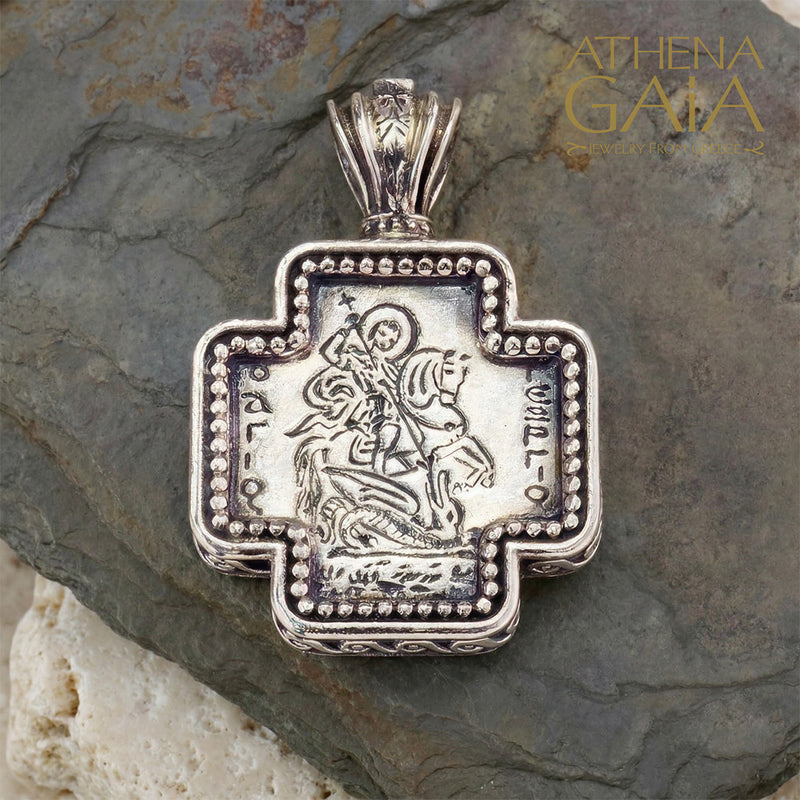 Saint George Greek Cross -  Sterling Silver - Orthodox Cross Necklace