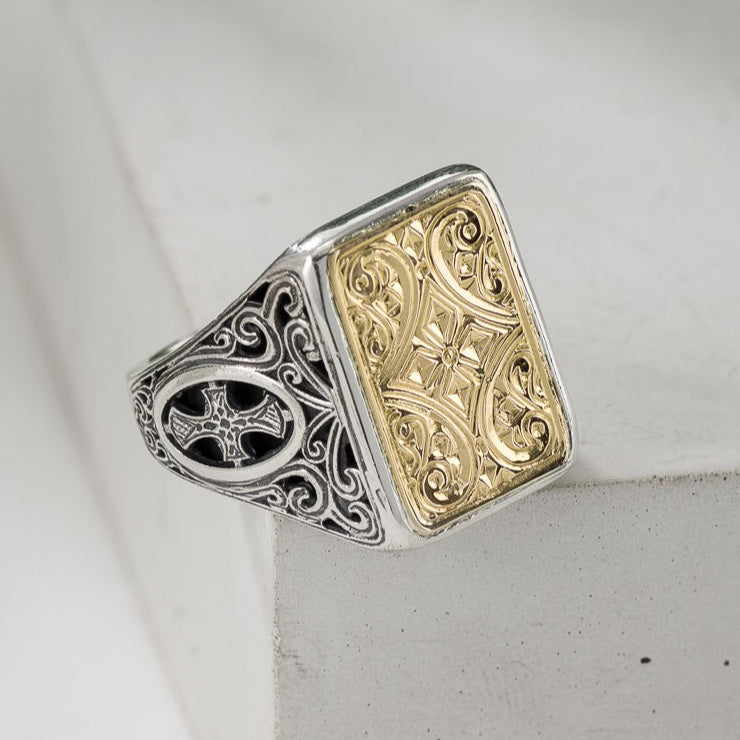 Maltese Cross Shank Ring - 18k Gold & Sterling silver Ring - Club Ring