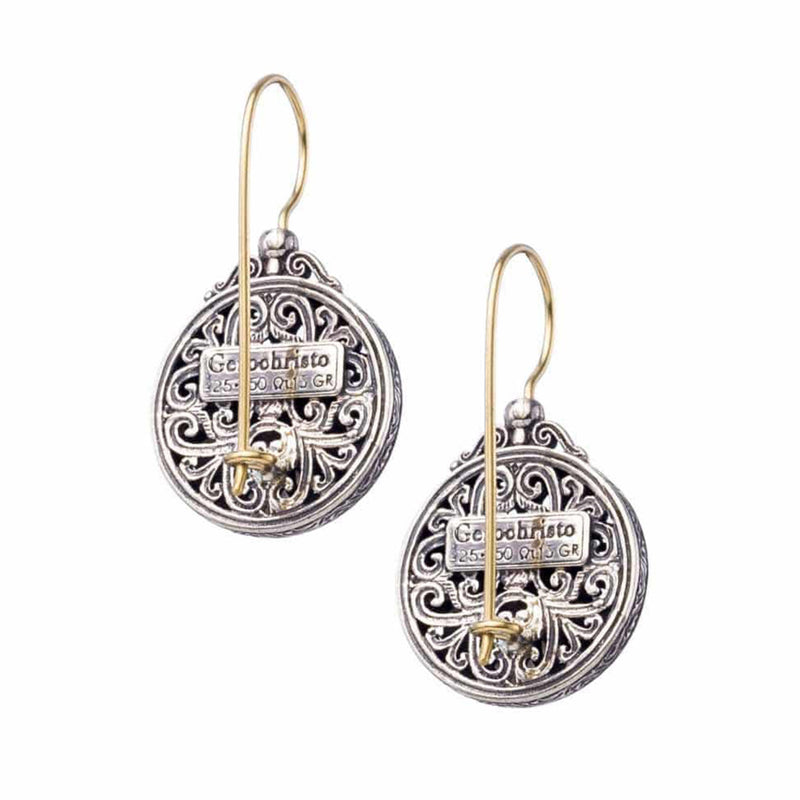 Mediterranean Round 18k Gold and Silver Earrings with Stone