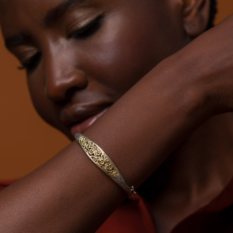 Harmony Bracelet - 18k Gold & Sterling Silver - Hinged Bangle Bracelet