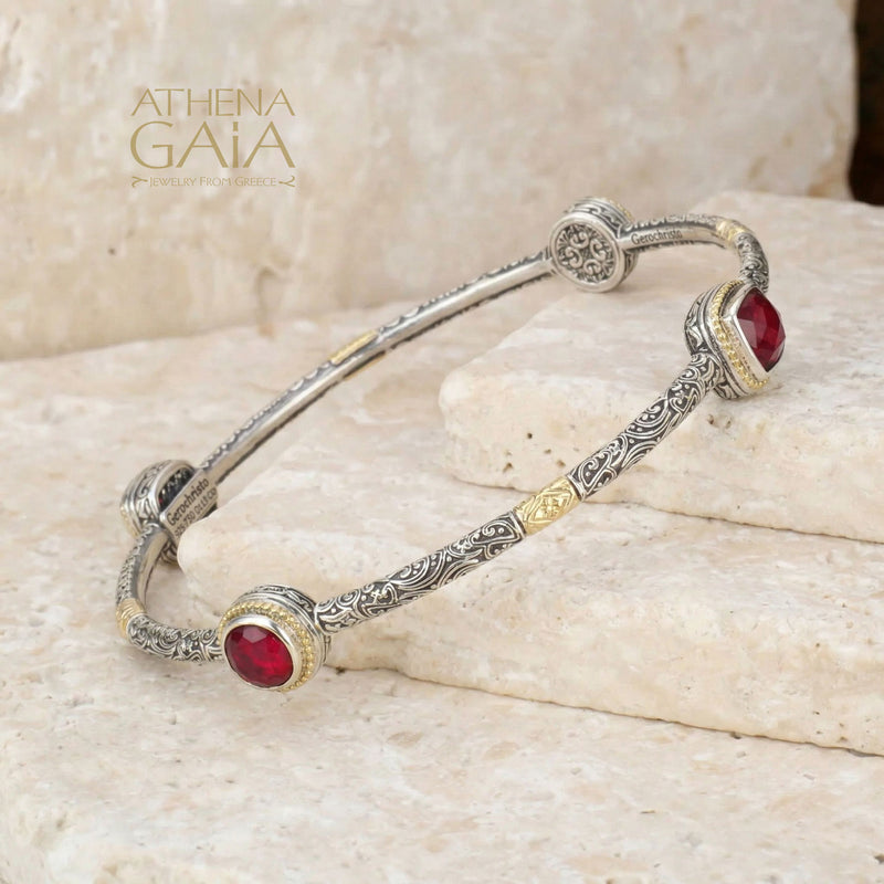 Meadow Breeze Pop-Rocks Bracelet- 18k Gold and Sterling Silver Bracelet - Solid Bangle Bracelet