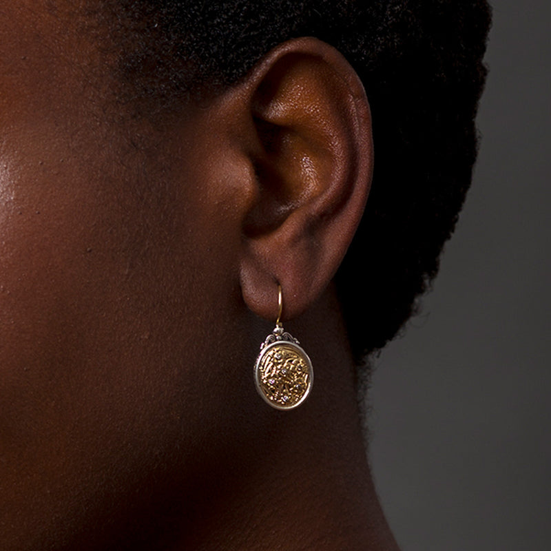 Harmony Oval Diamond Earrings - 18k Gold & Sterling Silver - French Wire Earrings