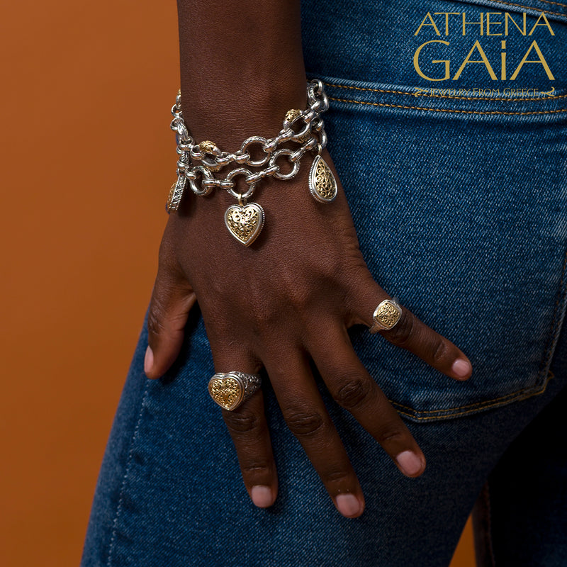 Zelda Triple Station - 18k Gold and Sterling Silver - Empty Charm Bracelet